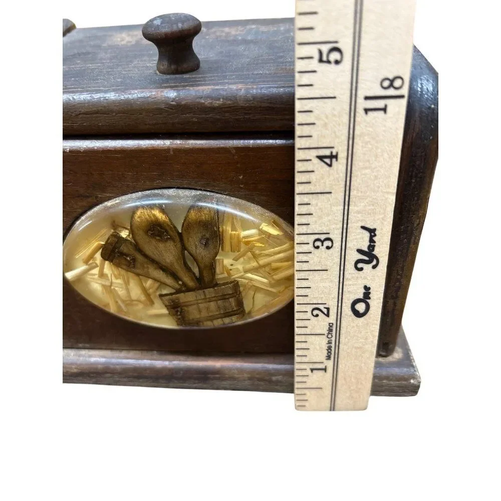 Vintage Wood Recipe Box With Rustic Kitchen Utensil Design